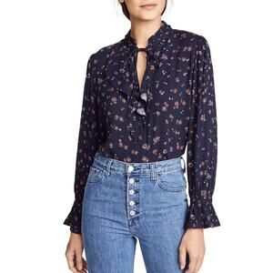 AG Adriano Goldschmied Celeste Blouse Navy Multi Floral Long Sleeve Top SZ SM